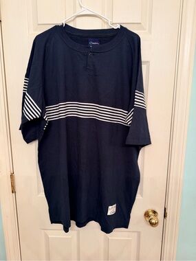 Catalina Navy Short-Sleeve Henley with White Stripes